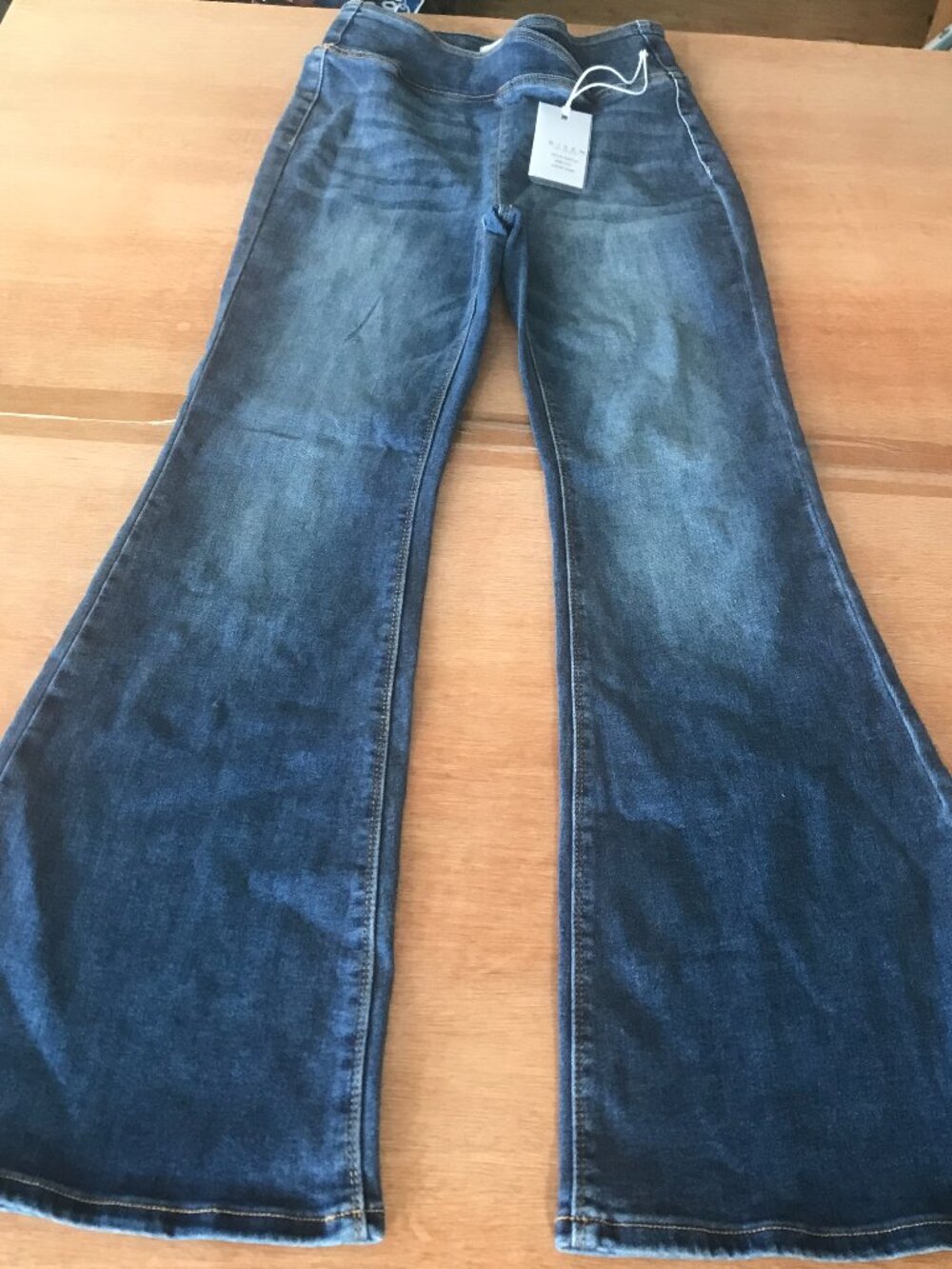 Risen High Waist Flare Pull On Jeans Women 9/29 Blue High Rise Medium Wash 20181